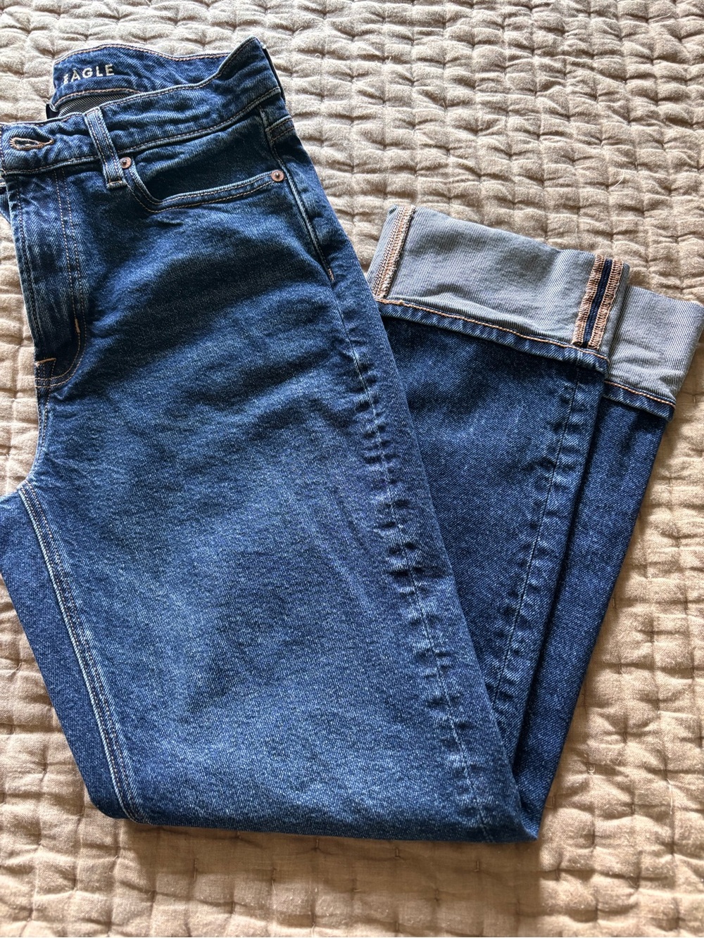 American Eagle Super High Rise Straight Crop Jeans Size 4 Dark Wash 27” Inseam